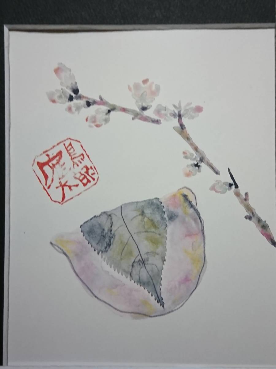 片岡 鶴太郎、【桜もち】、希少画集画、状態良好、四季、自然、新品額 額装付、送料無料_画像2