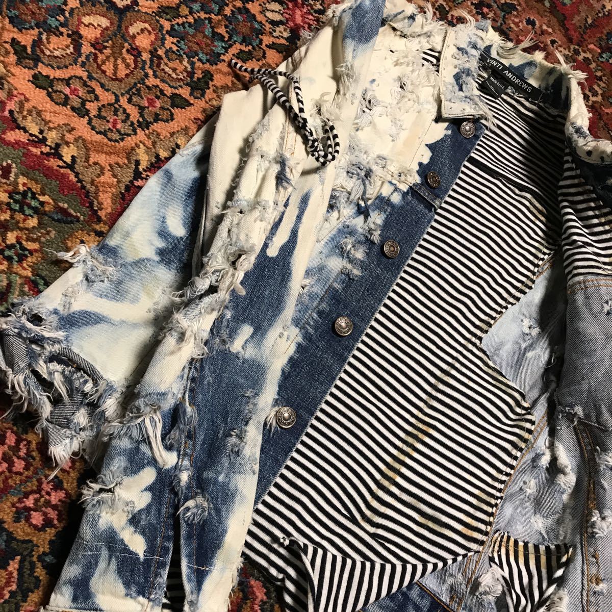 VINTI ANDREWS リメイクハードクラッシュデニムGジャン 限定 希少 UKロック パンク モード タイト スタイリッシュ イギリス製 70%オフでお得に買 Vinti デニム andrewsハードクラッシュ Gジャン/デニムジャケット