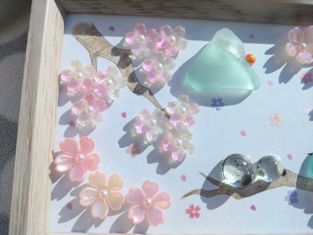 完売品 ⑥ シーグラスアート シマエナガ 桜 富士山 ヒーリング 完売品 ⑥ シーグラスアート シマエナガ 桜 富士山 ヒーリング