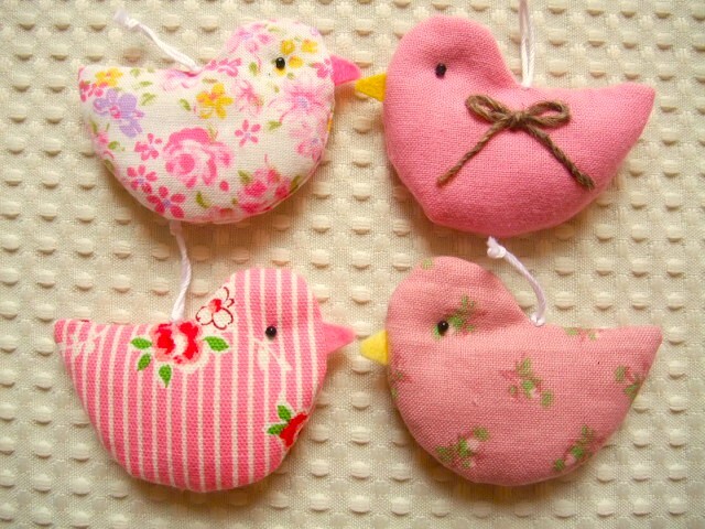 即決☆小鳥のオーナメント４個セット　ピンク　送料110円_画像1