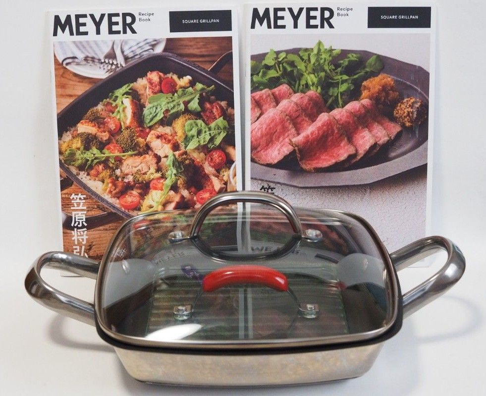 MEYER スクエアグリルパン マイヤー 24cm ガラス蓋 グリルプレス MEYER スクエアグリルパン マイヤー 24cm ガラス蓋 グリルプレス