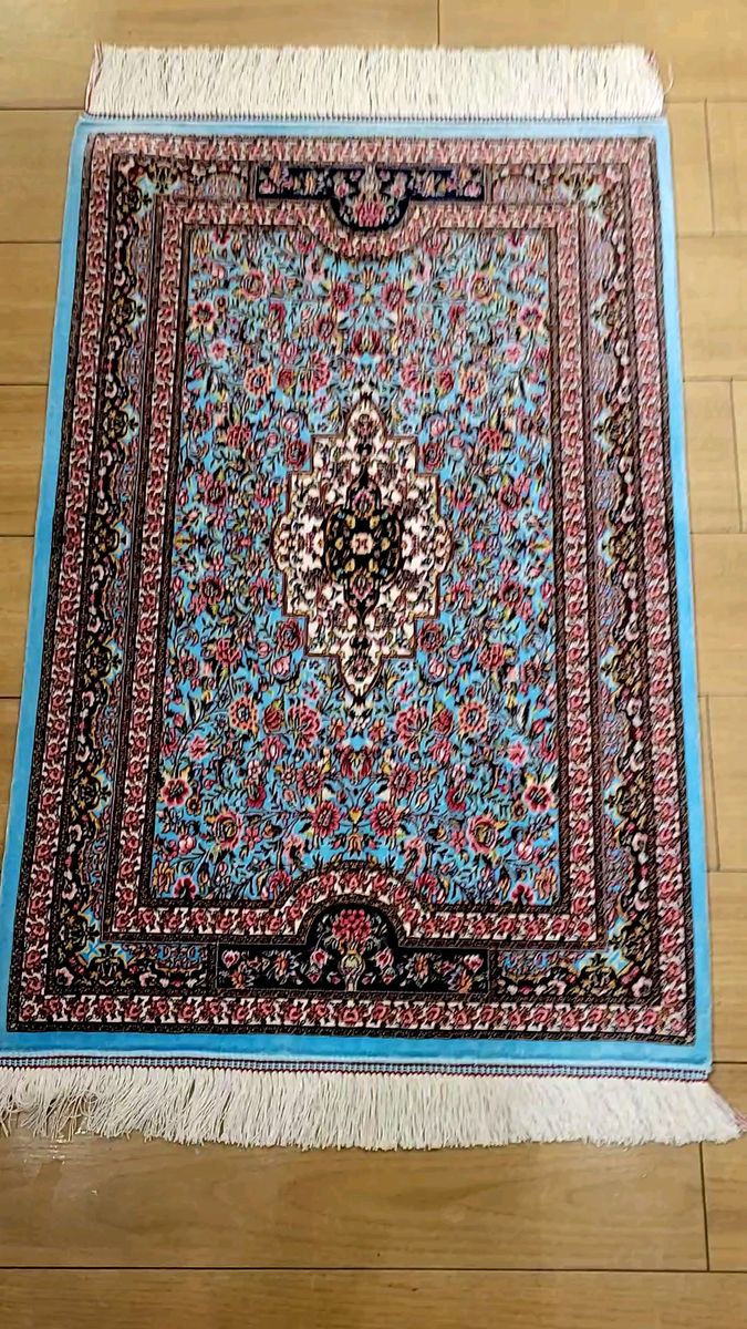 60x90cm高品質ペルシャ柄マット(460)クム・ギャッベ・じゅうたん・シルク