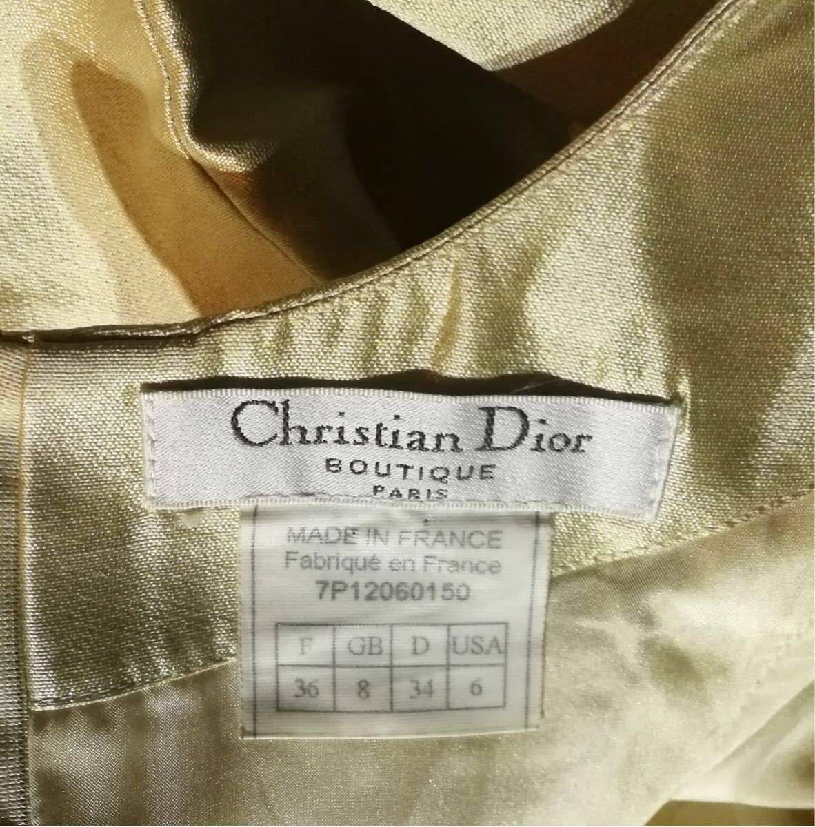 0 высококлассный CHRISTIAN DIOR Christian Dior btik женский Gold шелк 100 One-piece платье 36 надпись 