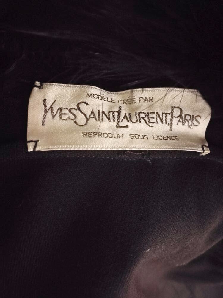 ○ 希少 VINTAGE YVES SAINT LAURENT イヴサンローラン レディース ブラック フェザー装飾 ガウン コート マント オートクチュール_画像4