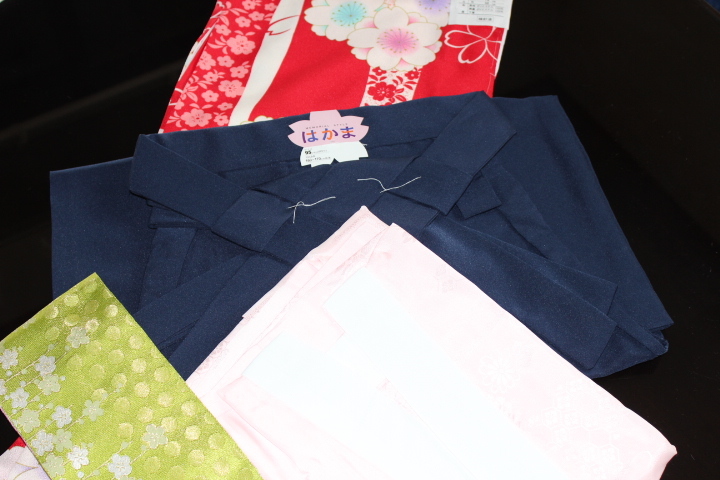 新品・卒業式を華やかに彩る、花柄2尺振袖着物,袴4点セット!