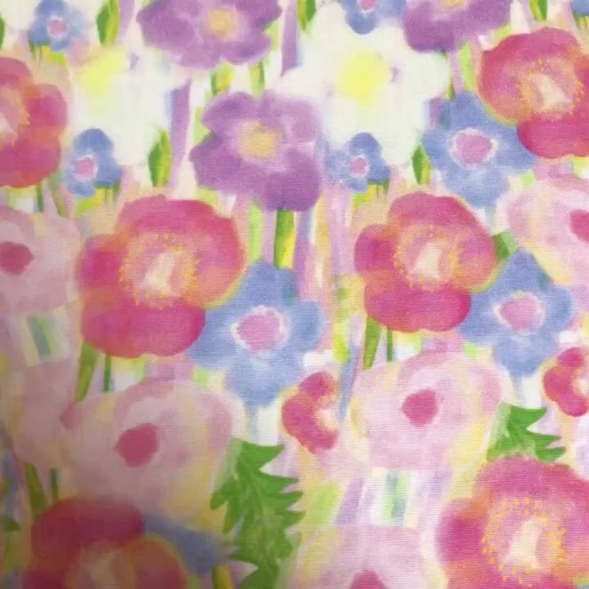 長さ100cm*150cm(広幅) 春新柄 一点のみ水彩風花柄8号薄細帆布 キャンバスコットン生地プリント生地 ハンドメイド用