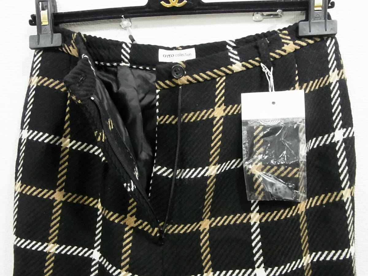 SALE стоимость доставки 710 иен ~( быстрое решение. бесплатная доставка ) новый товар OTTO COLLECTION в клетку шерсть брюки 11 номер (L) женский черный чёрный белый бежевый oto-