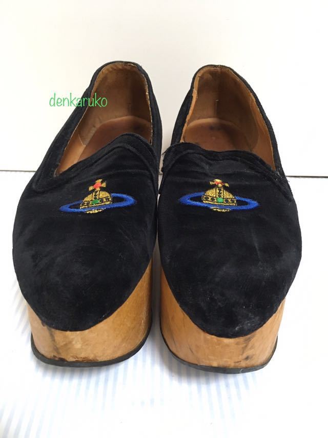 Подержанный Винтаж Винтаж Vivienne ★ ★ Rockin' Horse Slip-On Черный Bechin ★ Betchin Orb Embroidery Orb★UK4★VivienneWestwood