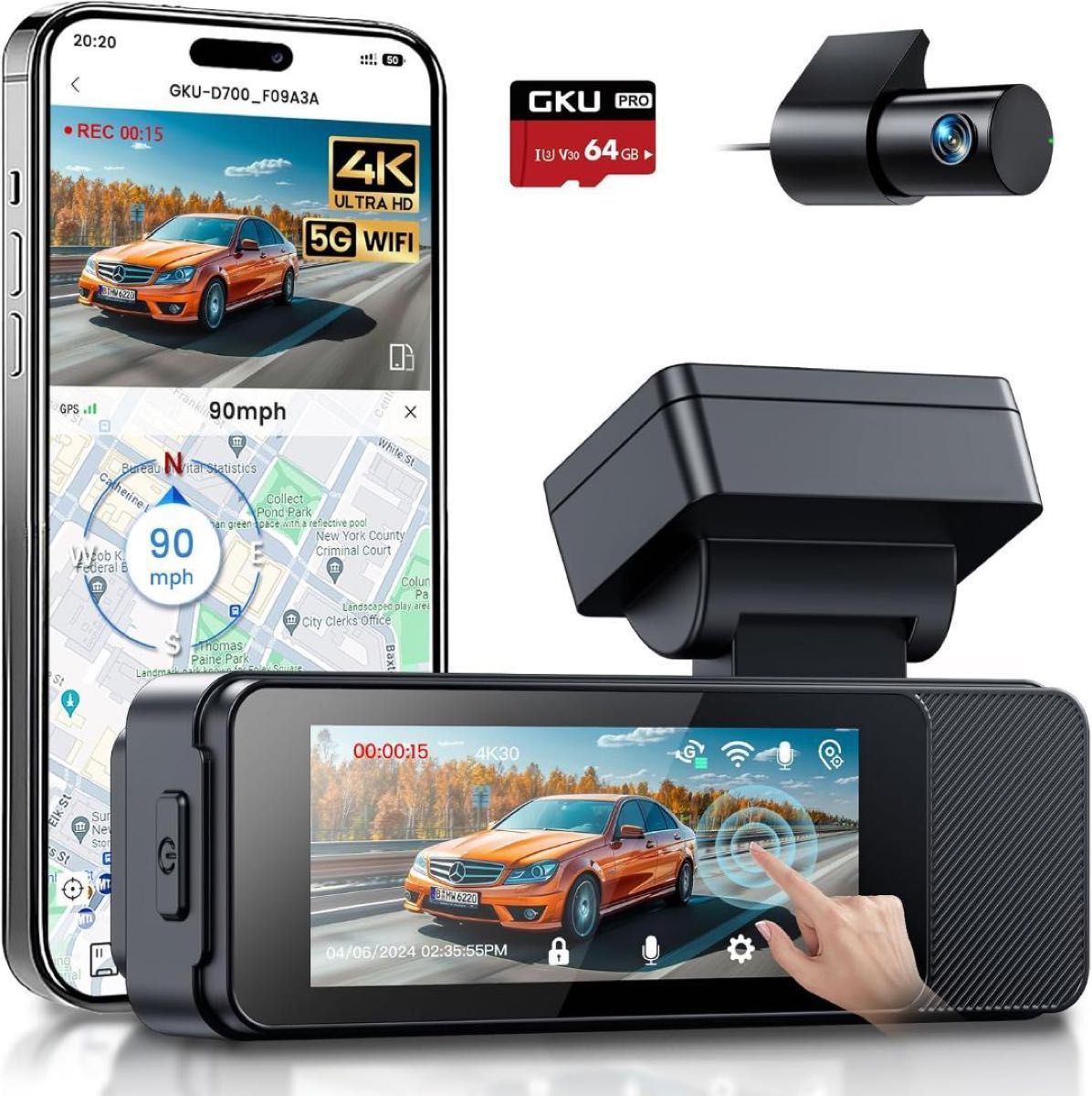 GKU D700 ドライブレコーダー 4K タッチパネル 前後カメラ GPS GKU D700 ドライブレコーダー 4K タッチパネル 前後カメラ GPS