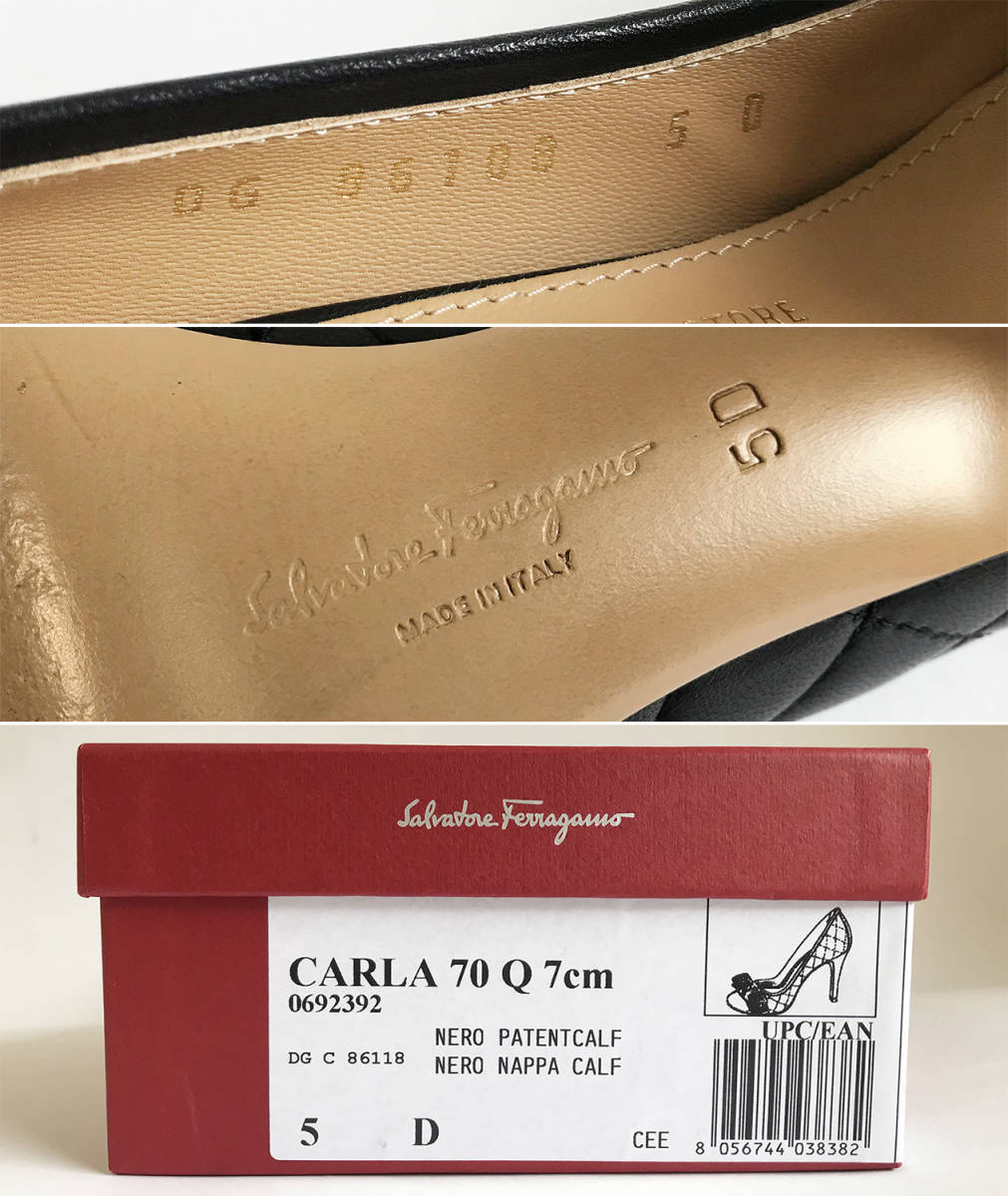 18SS*Salvatore Ferragamo サルヴァトーレ・フェラガモ*CARLA70 キルティングレザー ヴァラパンプス 5D 定価93,500円_画像10