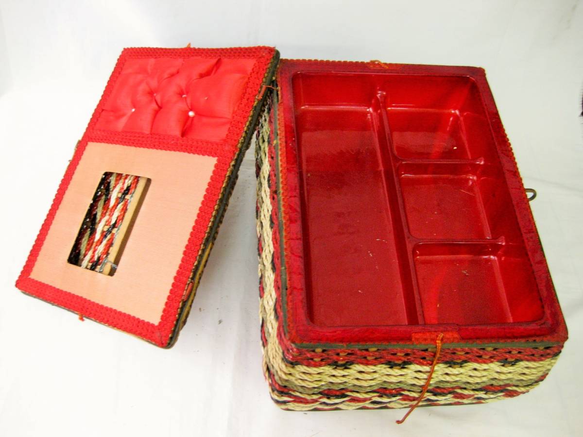 [ быстрое решение есть ] Junk Showa Retro коробка для швейных принадлежностей шитье кейс корзина корзина подлинная вещь плетеный корзина интерьер 