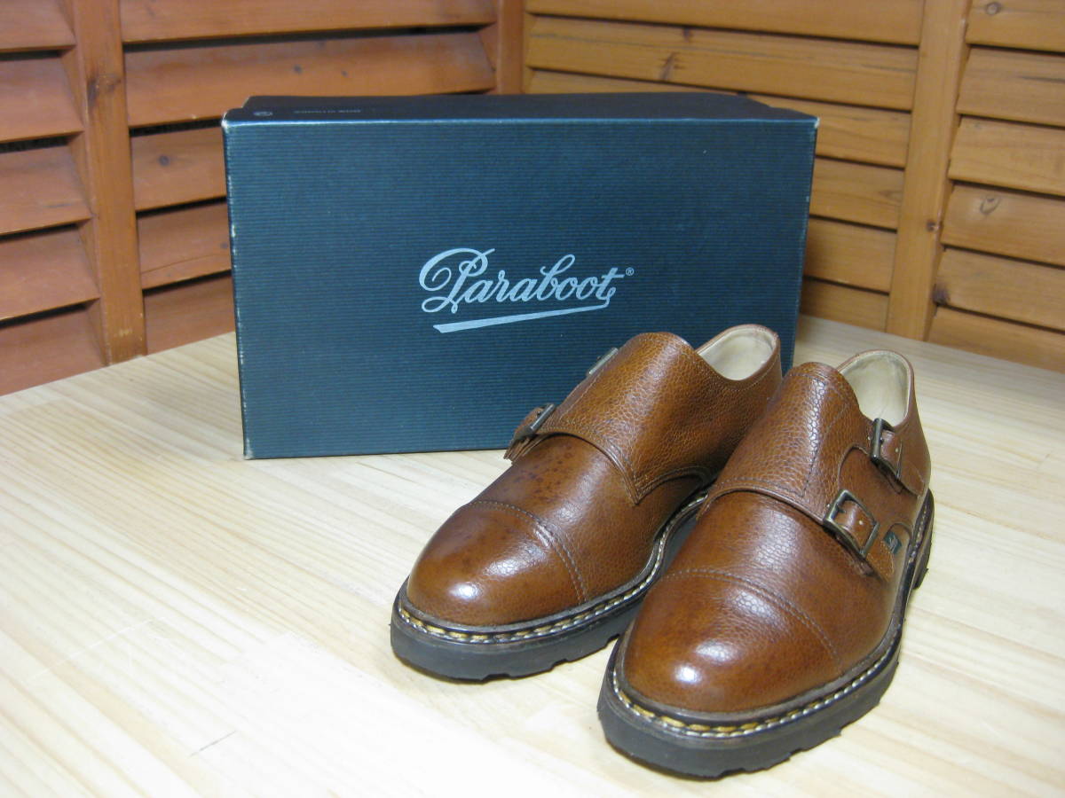 Y送料無料Y△513【Paraboots パラブーツ】仏製 981422 WILLIAM MARCHE 2 MARRON GR COGNAC ダブル モンク シューズ 箱付 ブラウン系 SIZE 6_画像1