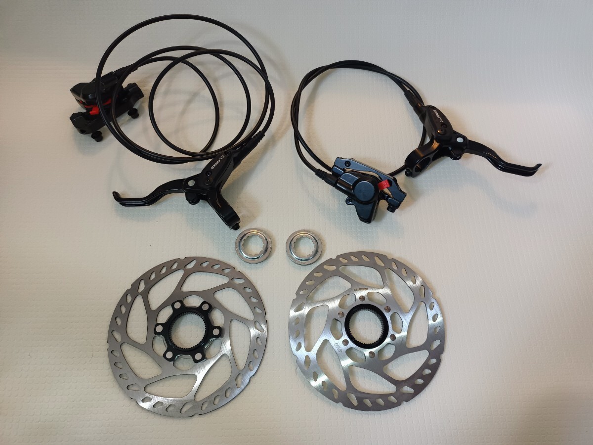 油圧ディスクブレーキセット1台分 完成車外し ポストインターナショナル両用 ローター160mm センターロック レジンパッド MTBクロスバイク
