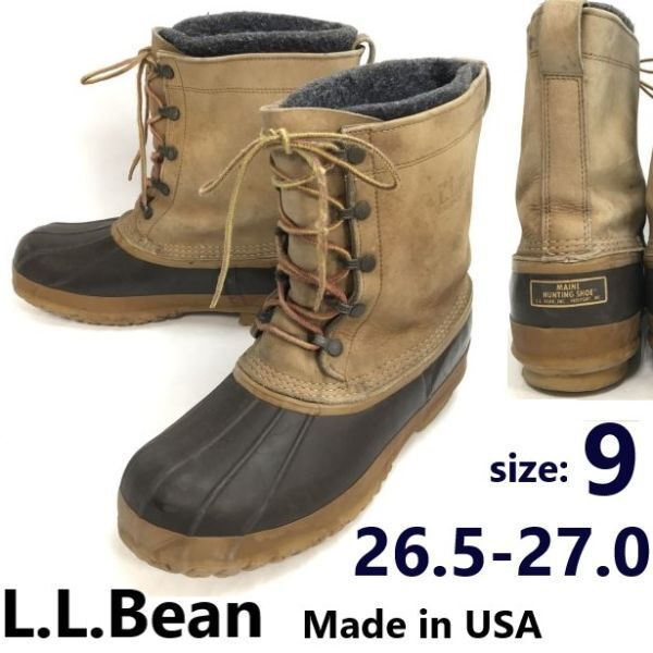 【新作入荷!!】 70s-80s?/USA製/MAINE★L.L.Bean★本革/ハンティングシューズ/インナー付/スノー/ビーンブーツ【9/27.0/茶】Leather/Boots/shoes◆sWB122-4 男性用