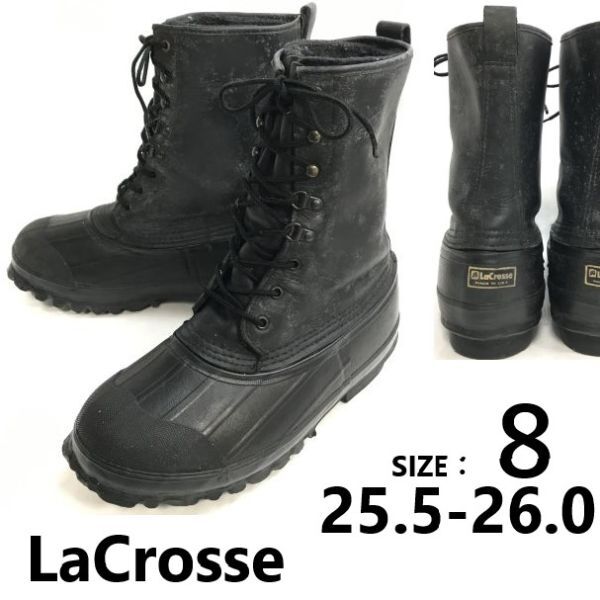 某メーカー USA製/Vintage★LaCrosse/ラクロス★本革/完璧防水スノーブーツ【8/25.5-26.0/black/黒】インナーブーツ付き/Boots/Shoes◆sWB120-4 スノーブーツ