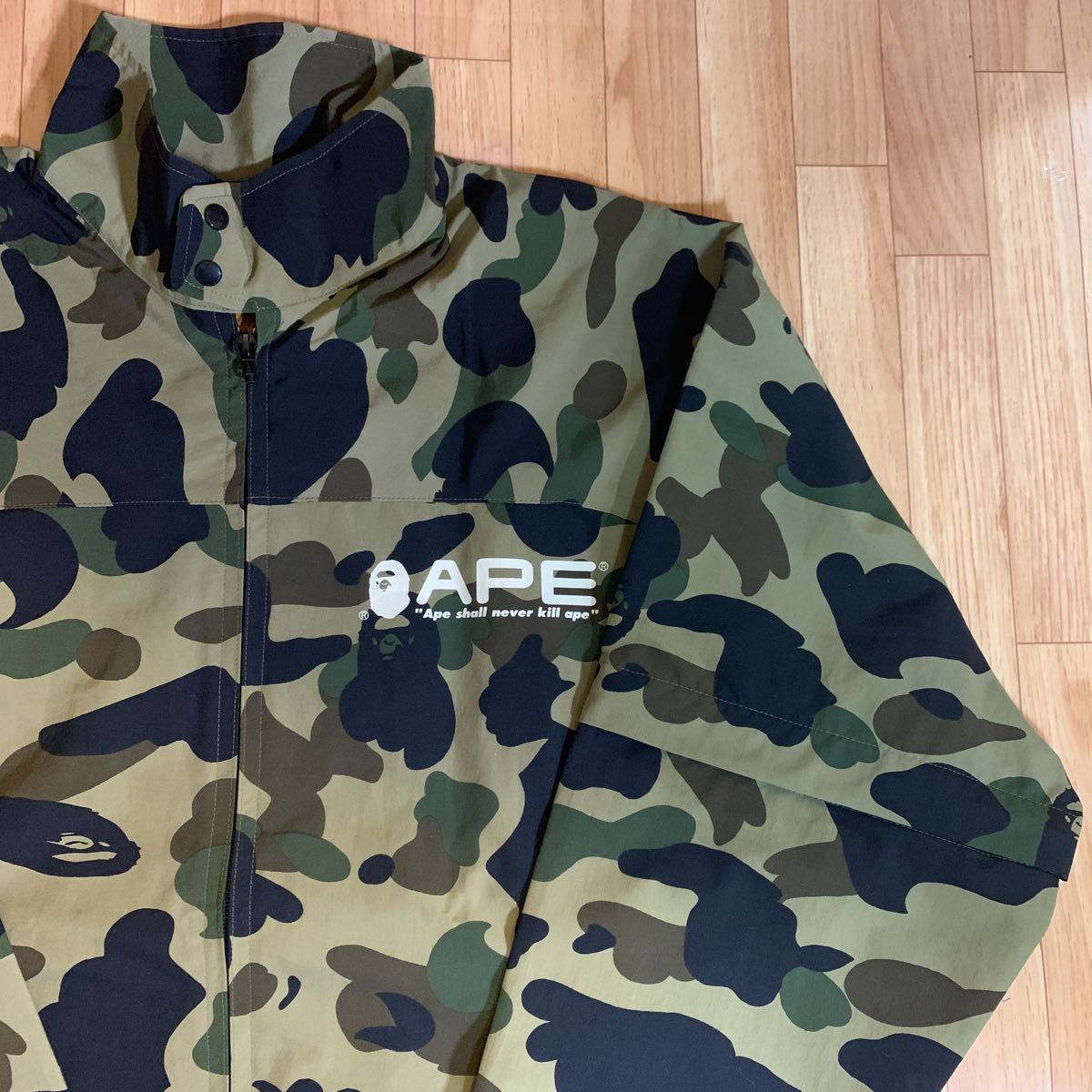 【超美品 初代 レア 逸品】ブランド創設期 90年代 a bathing ape エイプ 初代迷彩柄2wayレインジャケット グリーンカモ/M