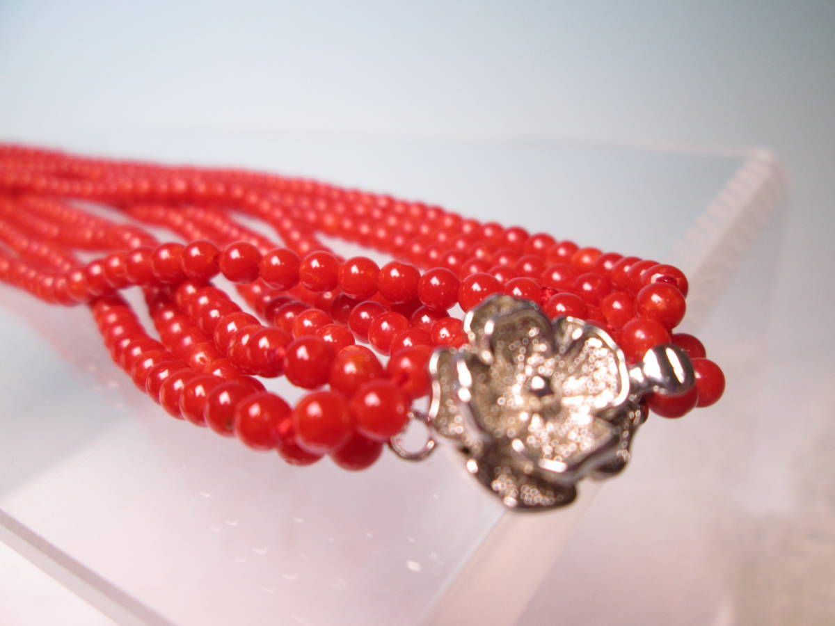 *TENMAYA SILVER red .. sphere 3,5mm 5 ream. necklace 38g also case attaching 