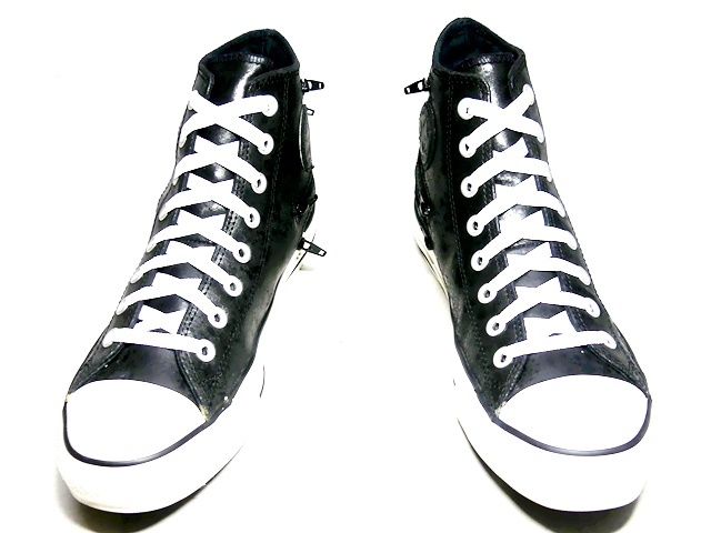 即決★CONVERSE★26cm レザーハイカットスニーカー コンバース メンズ 7.5 黒 ブラック 本皮 ジッパー 8ホールシューズ 本革 オールスター