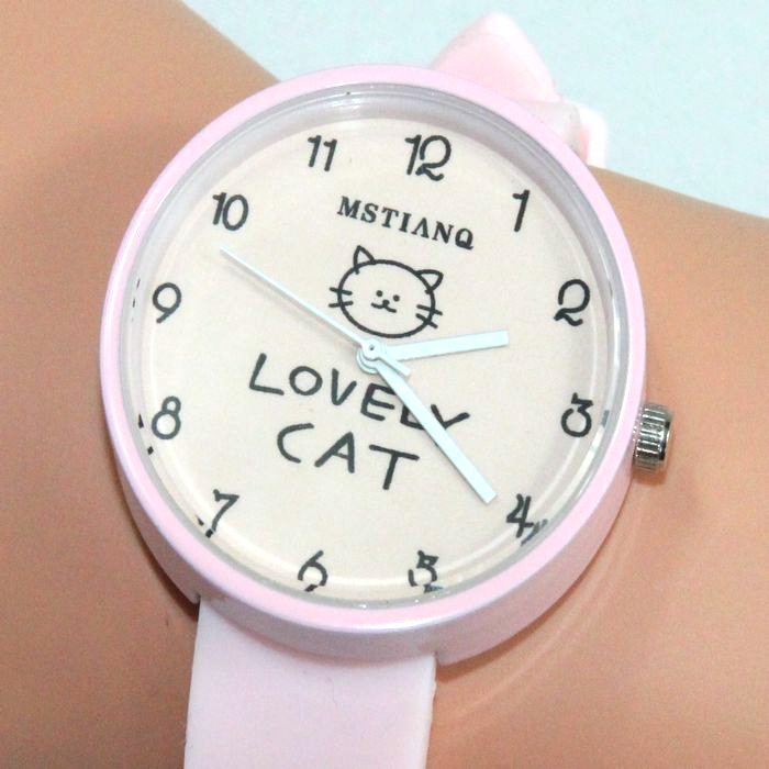 ◆猫が好き◆猫柄腕時計 キッズウォッチ 子供向時計 プレゼント MSTIANQ LOVELY CAT ピンク Wa04pi_画像2