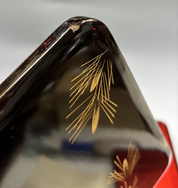 輪島塗 沈金内朱 松葉文 七寸四段重箱」 黒塗 漆芸 漆器 重箱 元 輪島塗 沈金内朱 松葉文 七寸四段重箱」 黒塗 漆芸 漆器 重箱 元