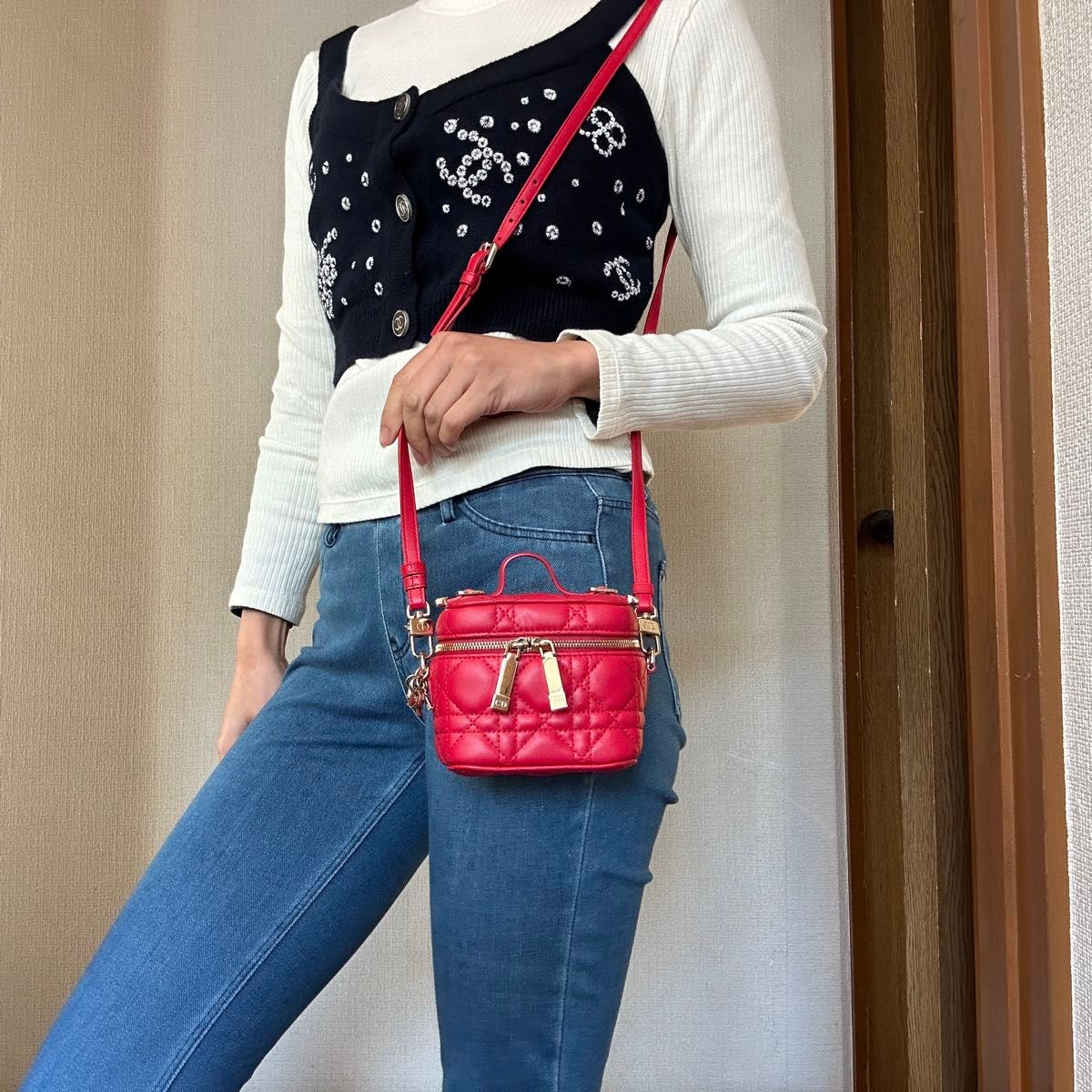 DIOR レディディオール マイクロヴァニティ レッド ゴールド金具 DIOR レディディオール マイクロヴァニティ レッド ゴールド金具