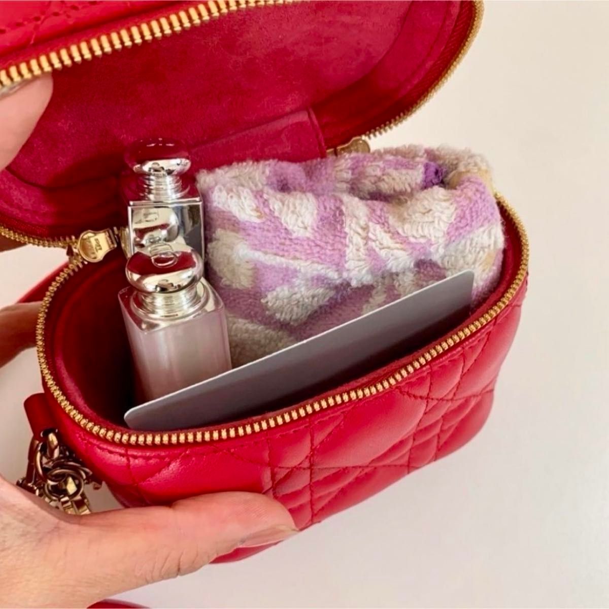DIOR レディディオール マイクロヴァニティ レッド ゴールド金具 DIOR レディディオール マイクロヴァニティ レッド ゴールド金具