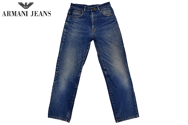 K-0988★美品★ARMANI JEANS アルマーニジーンズ★1980'-90’年代 イタリア製 ヴィンテージ加工 濃紺デニム ストレートジーンズ 30 _画像1