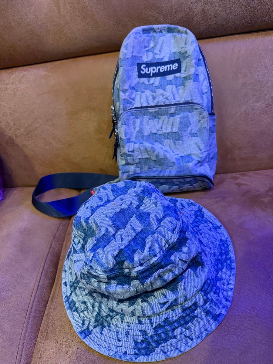 希少 美品 supreme デニム生地 バケットハット ボディーバッグ 希少 美品 supreme デニム生地 バケットハット ボディーバッグ