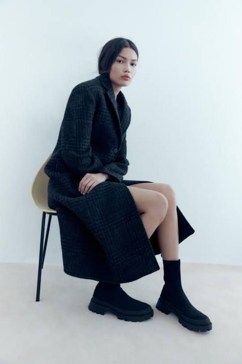 新品】ZARA ザラトラックソールファブリックショートブーツ 新品】ZARA ザラトラックソールファブリックショートブーツ