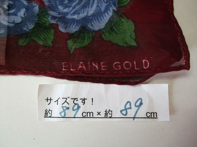 (^_^)良品/大判スカーフ/ELAINE GOLD/エラインゴールド/花柄/赤/青/緑/シースルー/A8_画像4