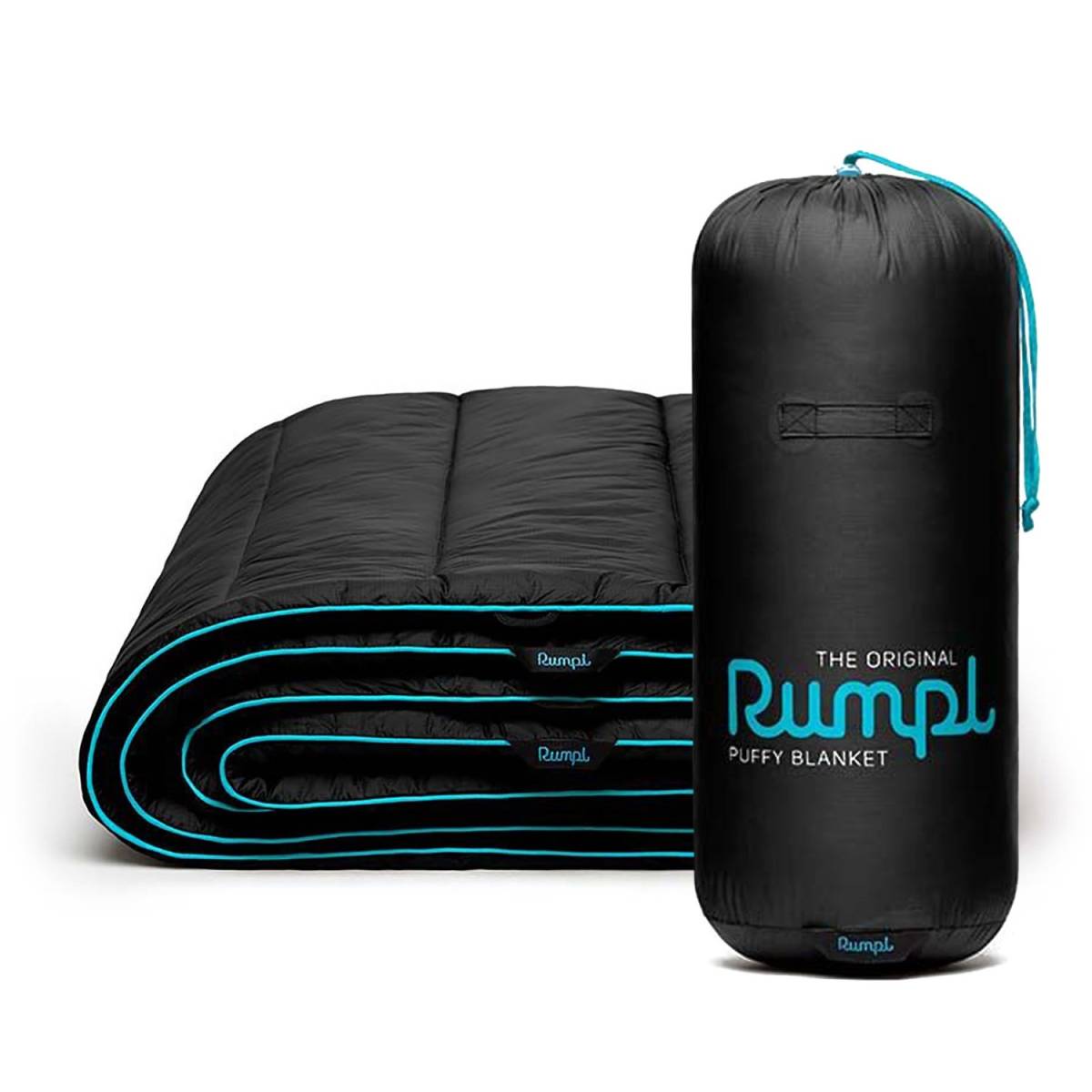 RUMPL ランプル★The Original Printed Puffy Blanket 1-Person Black/Cyan 高品質 アウトドア ブランケット