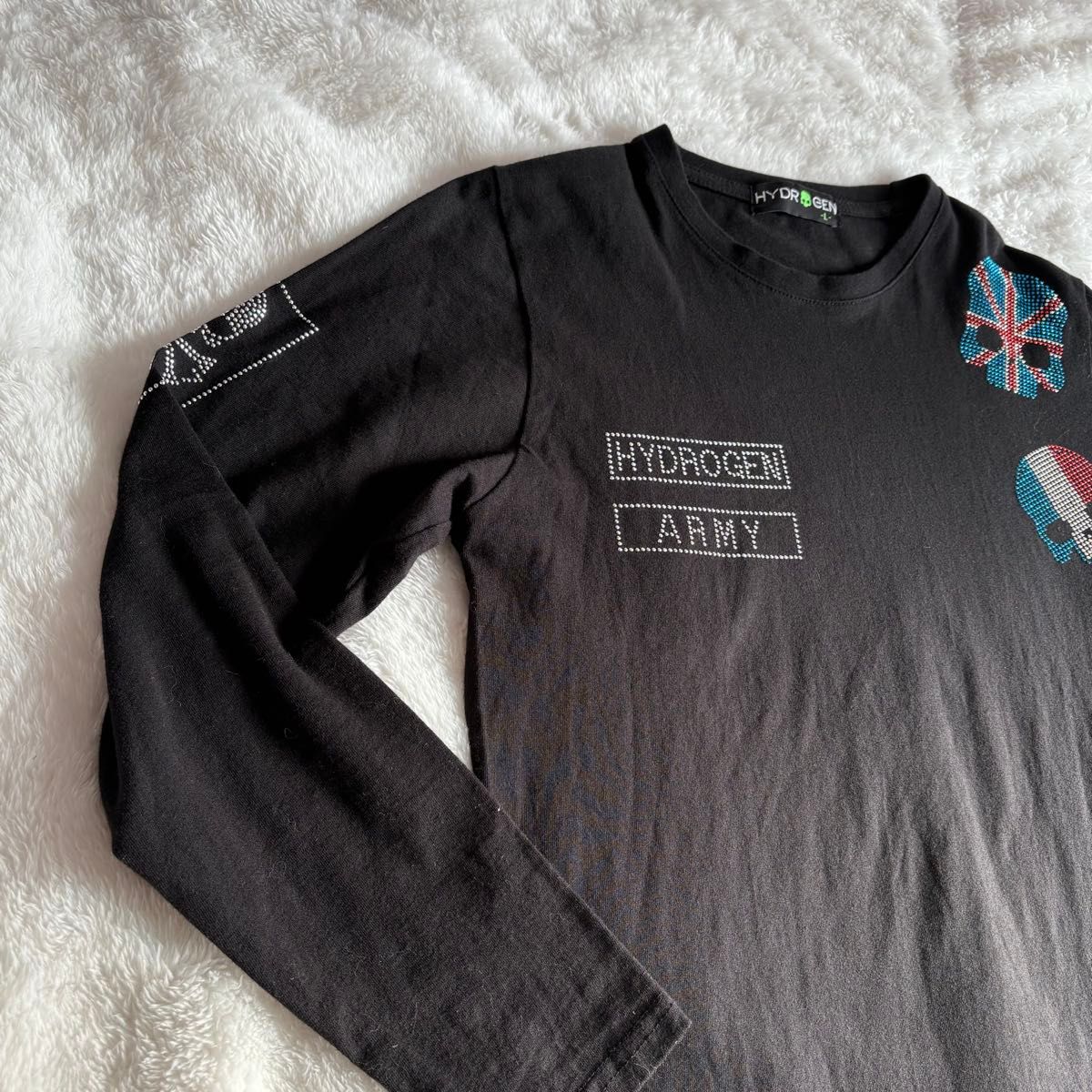 Hydrogen ハイドロゲン UNI BASIC スカルロゴ 長袖Tシャツ /2色 ハイドロゲン HYDROGEN ロンT 長袖 Tシャツ 黒 ラインストーン