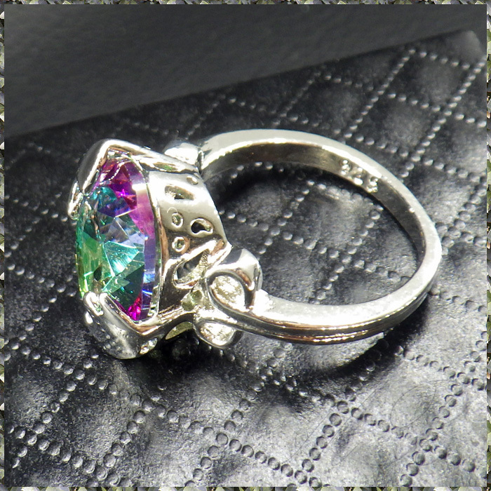 [RING] 925 Plated Luxury Rainbow Multicolor Mystic Crystal CZ 16mm オーバル レインボー クリスタル ラグジャリー シルバーリング 15号_画像4