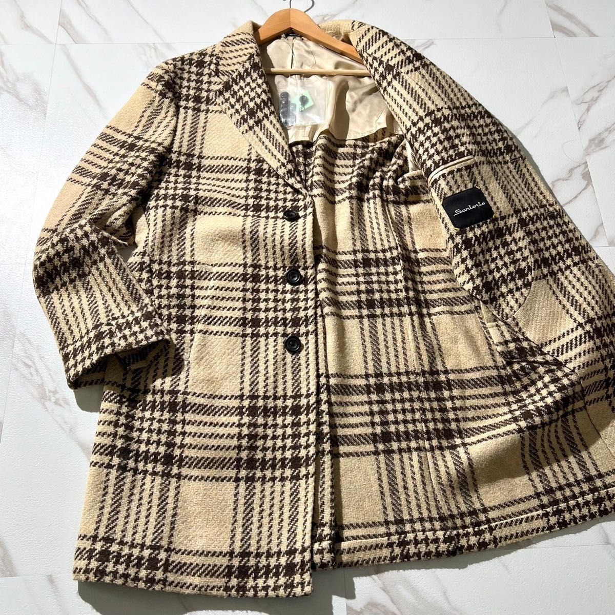 Sartorio サルトリオ チェスターコート チェック ベージュ Sartorio サルトリオ チェスターコート チェック ベージュ