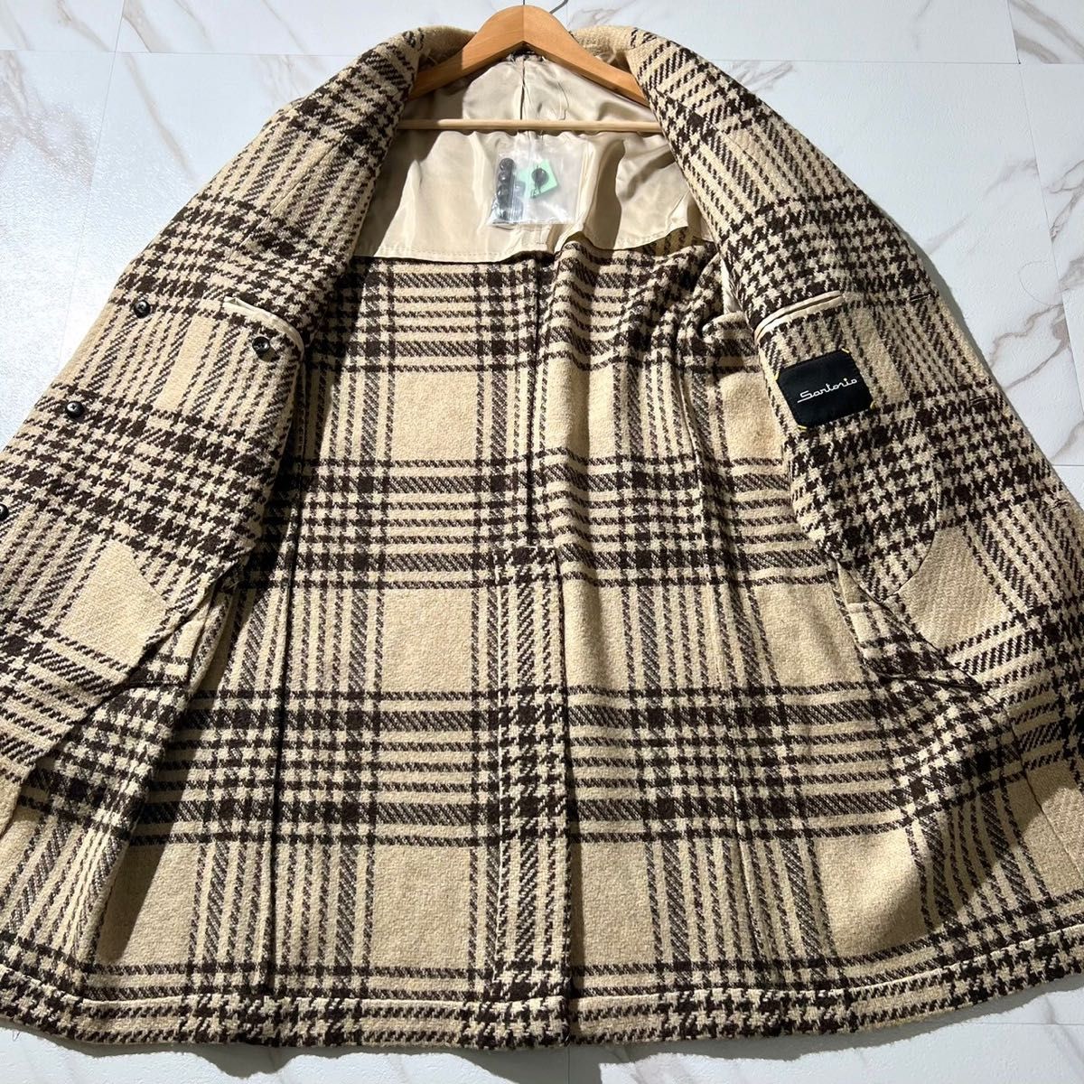 Sartorio サルトリオ チェスターコート チェック ベージュ Sartorio サルトリオ チェスターコート チェック ベージュ