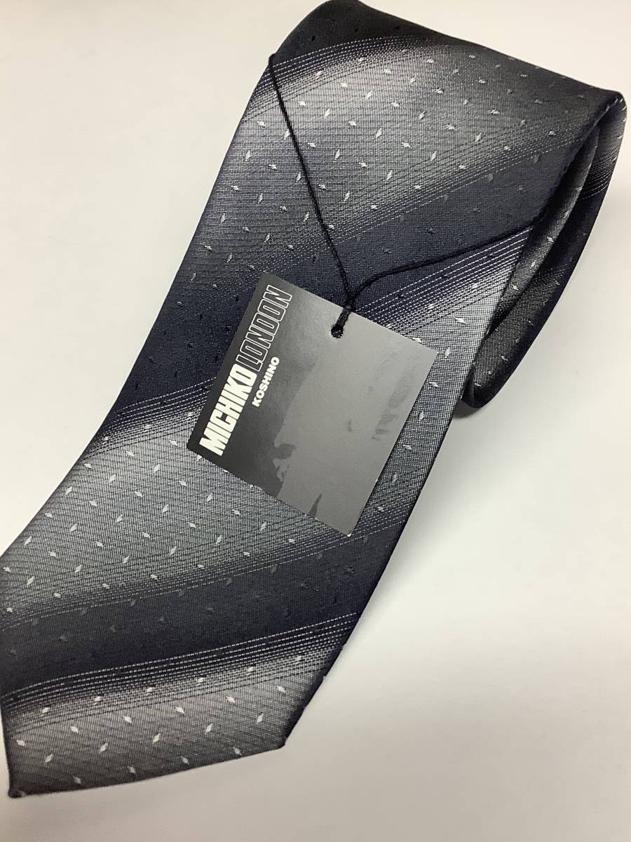 新品ミチコロンドン日本製ネクタイ モノトーンの大人の方向けタイプ シルク100%お買い得サービス_画像1