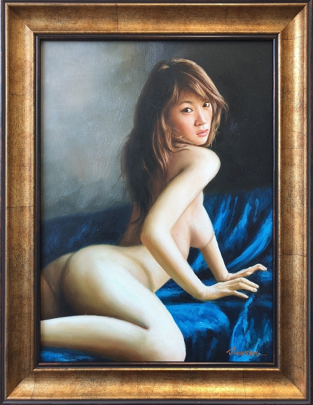 油絵 人物画『女豹』Dawson作 肉筆１点物 女性 ヌード 裸婦 セクシー 美女 S3-2.19-【P】AO1_画像4