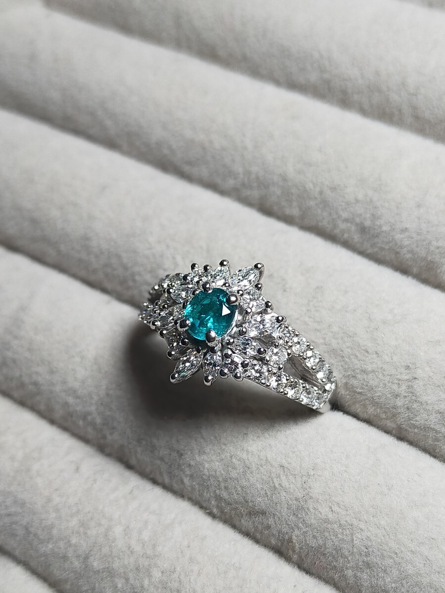 希少 強(qiáng)ネオン 0.415ct パライバトルマリン ブラジル産 オールドマイン pt900 12.5號 Cuo 2.71% PARAIBA TOURMALINE 大粒
