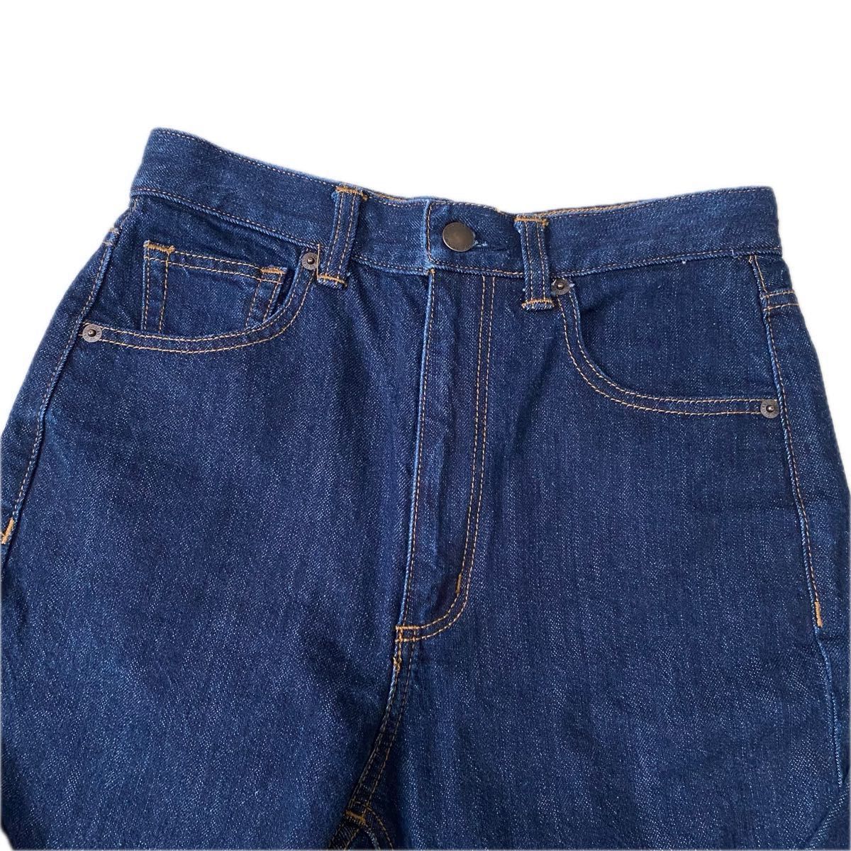 GU ジーユー ハイウエスト ストレートジーンズ デニム ネイビー