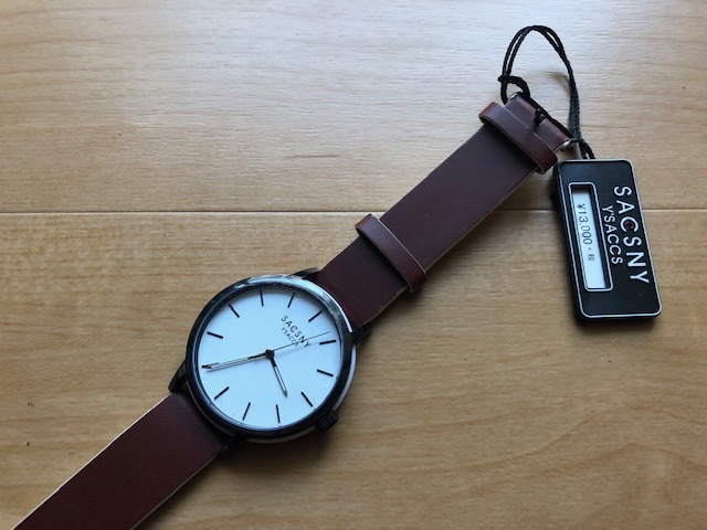 新品 タグ・フィルム付き 良デザイン SACSNY Y'SACCS サクスニーイザック ホワイト×ブラウン クオーツ メンズ 腕時計