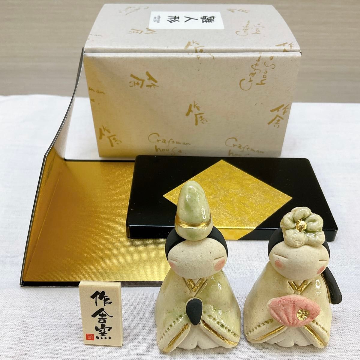 陶器雛【淡春織部雛飾り】雛人形 my雛 ほのぼの 3月玄関飾り 陶器雛【淡春織部雛飾り】雛人形 my雛 ほのぼの 3月玄関飾り
