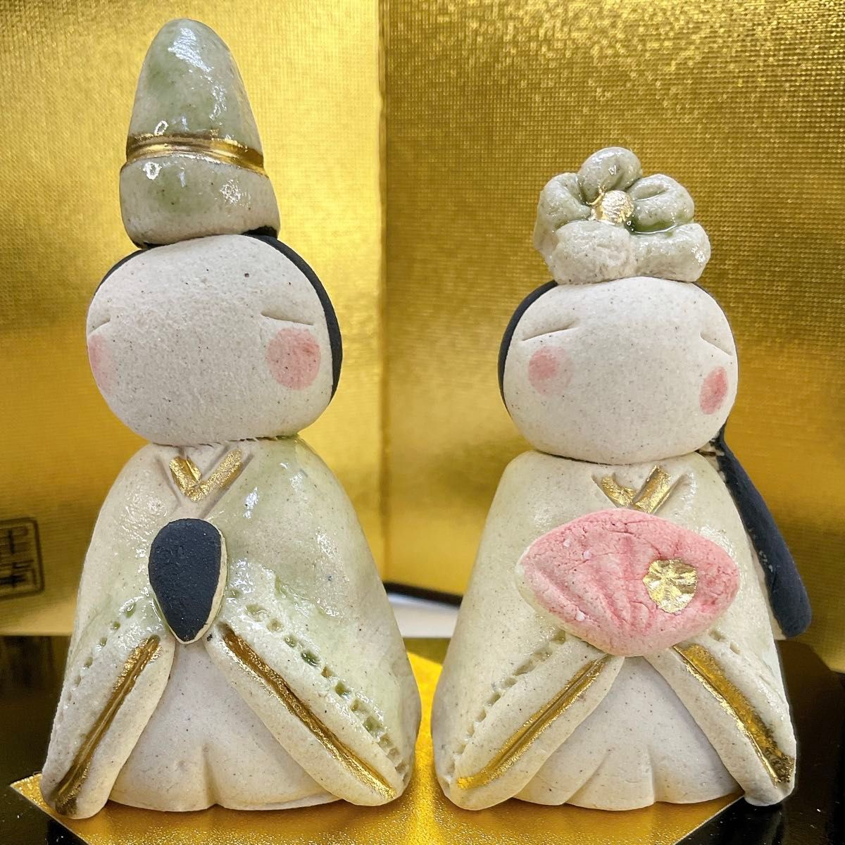 陶器雛【淡春織部雛飾り】雛人形 my雛 ほのぼの 3月玄関飾り 陶器雛【淡春織部雛飾り】雛人形 my雛 ほのぼの 3月玄関飾り