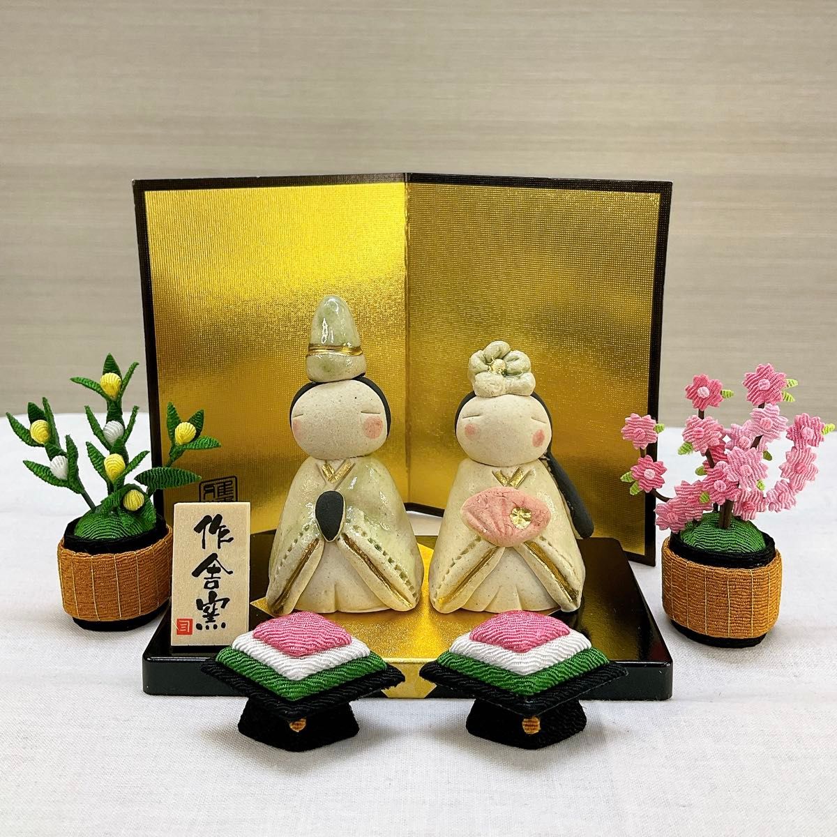 陶器雛【淡春織部雛飾り】雛人形 my雛 ほのぼの 3月玄関飾り 陶器雛【淡春織部雛飾り】雛人形 my雛 ほのぼの 3月玄関飾り