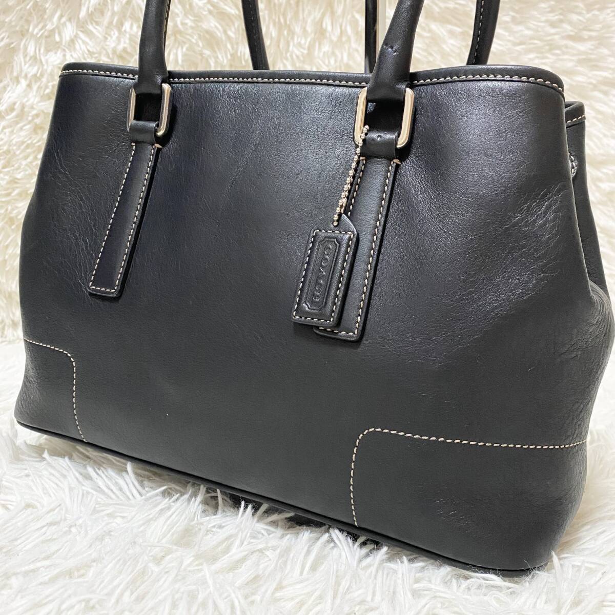 極美品●コーチ COACH トートバッグ ハンドバッグ メンズ ビジネス 黒 ブラック カーフレザー 本革 ハンプトンズ 肩掛け