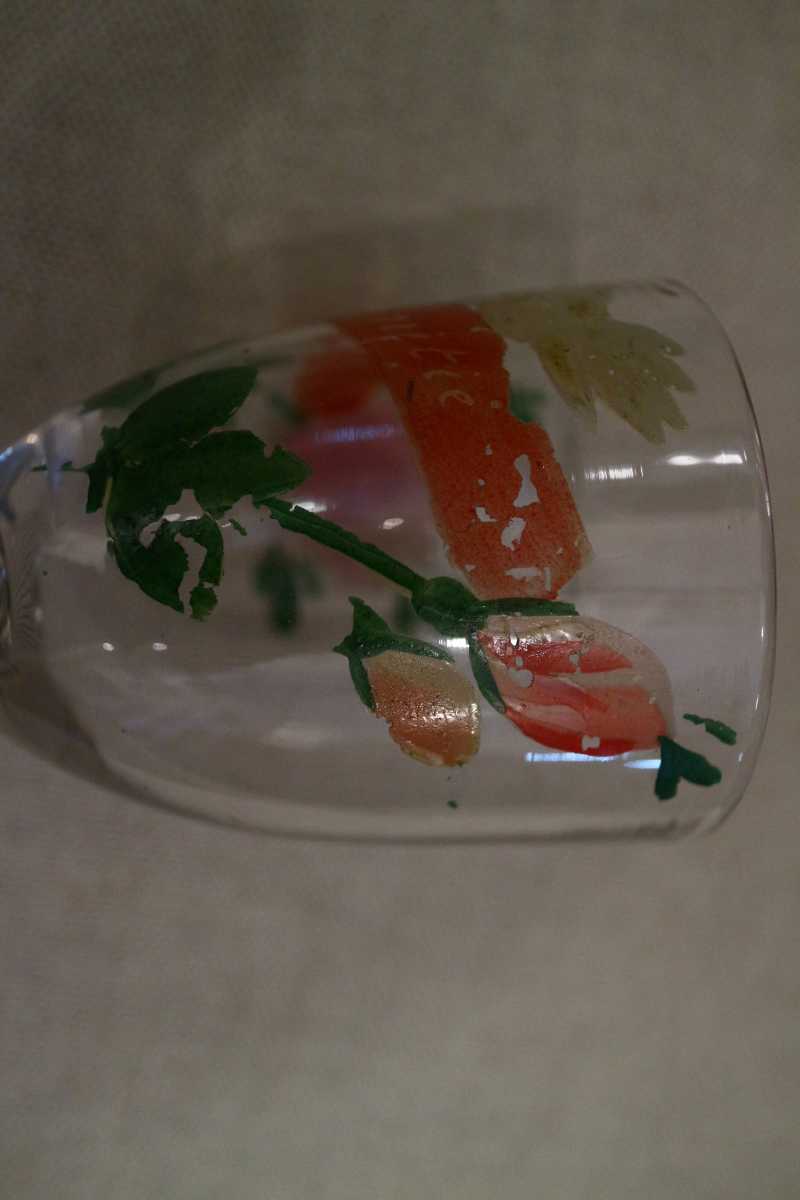 ワイングラス 吹きガラス アンティーク フランス 仏 ブロカント カフェ 古物 雑貨 食器 グラス 記念品 ヴィンテージ 絵付けグラス 撮影小物