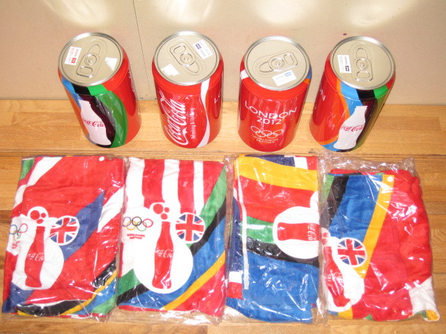 コカ・コーラ ブリキ缶 7点セット 2012年ロンドンオリンピック×タオル4種 ハッピーサマー×サンダル3種 当選品 販促品 ノベルティ 記念品_画像5