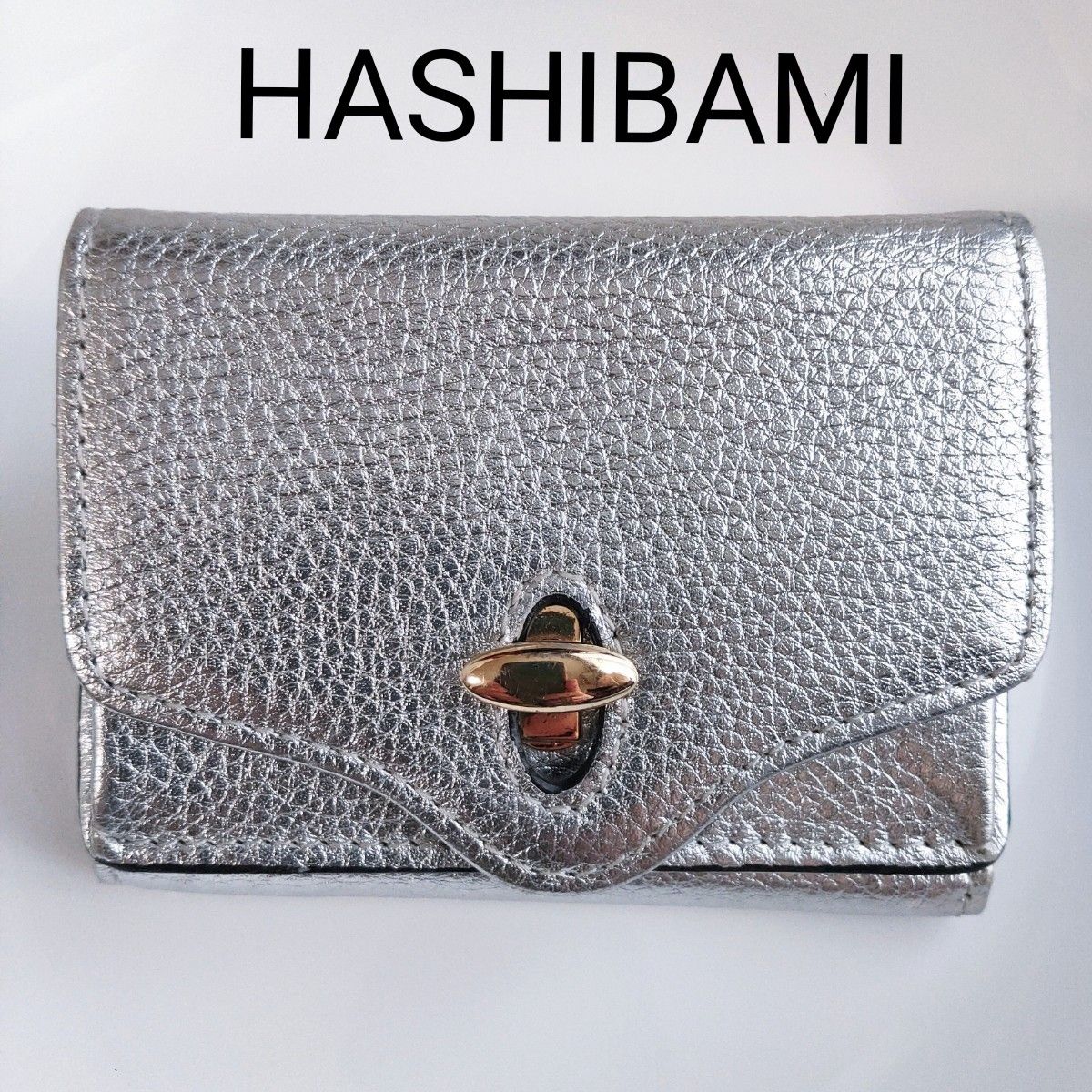HASHIBAMI ハシバミ メタリック シルバー 三つ折り財布 ミニウォレット レザー カードケース 名刺入れ 本革 男女兼用