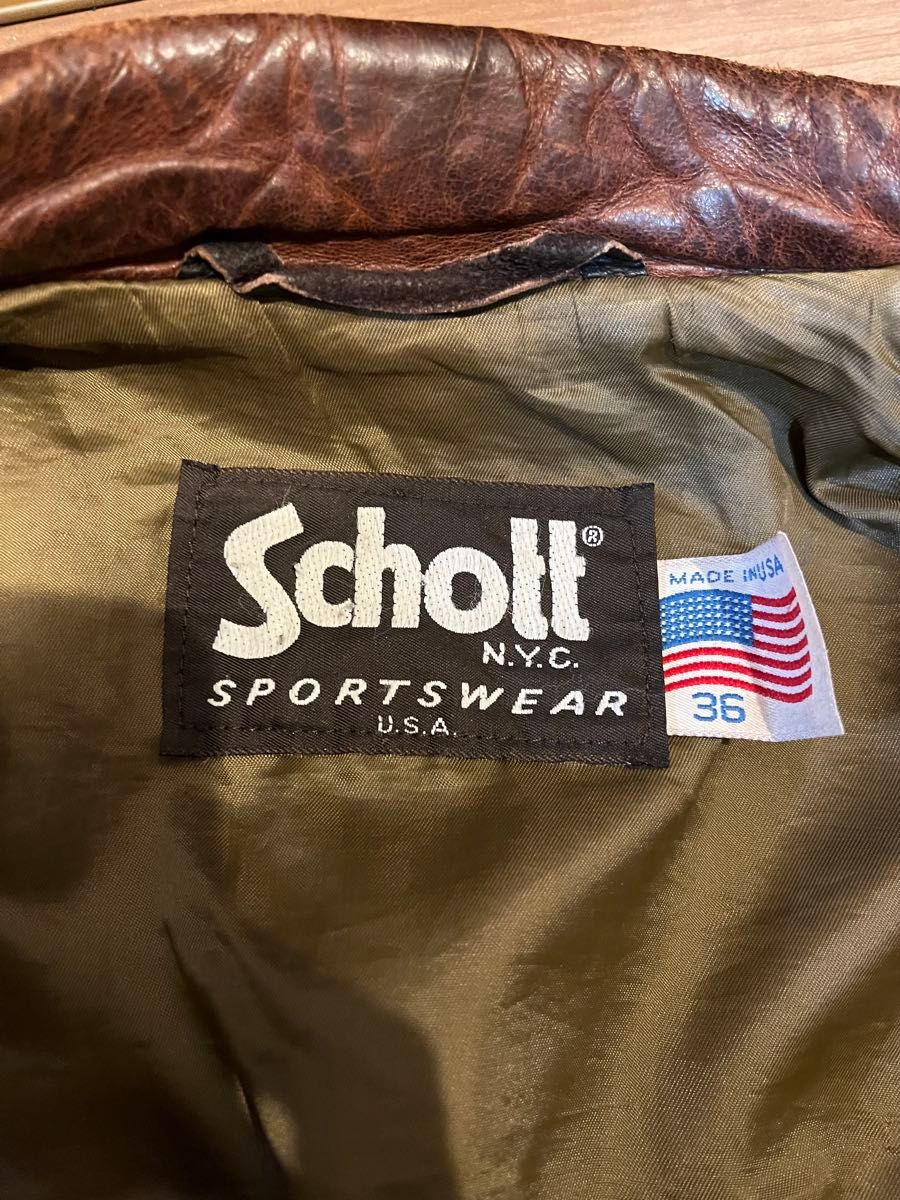 USA製】80's Schott ショット レザーフライトジャケットA2タイプ USA製】80's Schott ショット レザーフライトジャケットA2タイプ