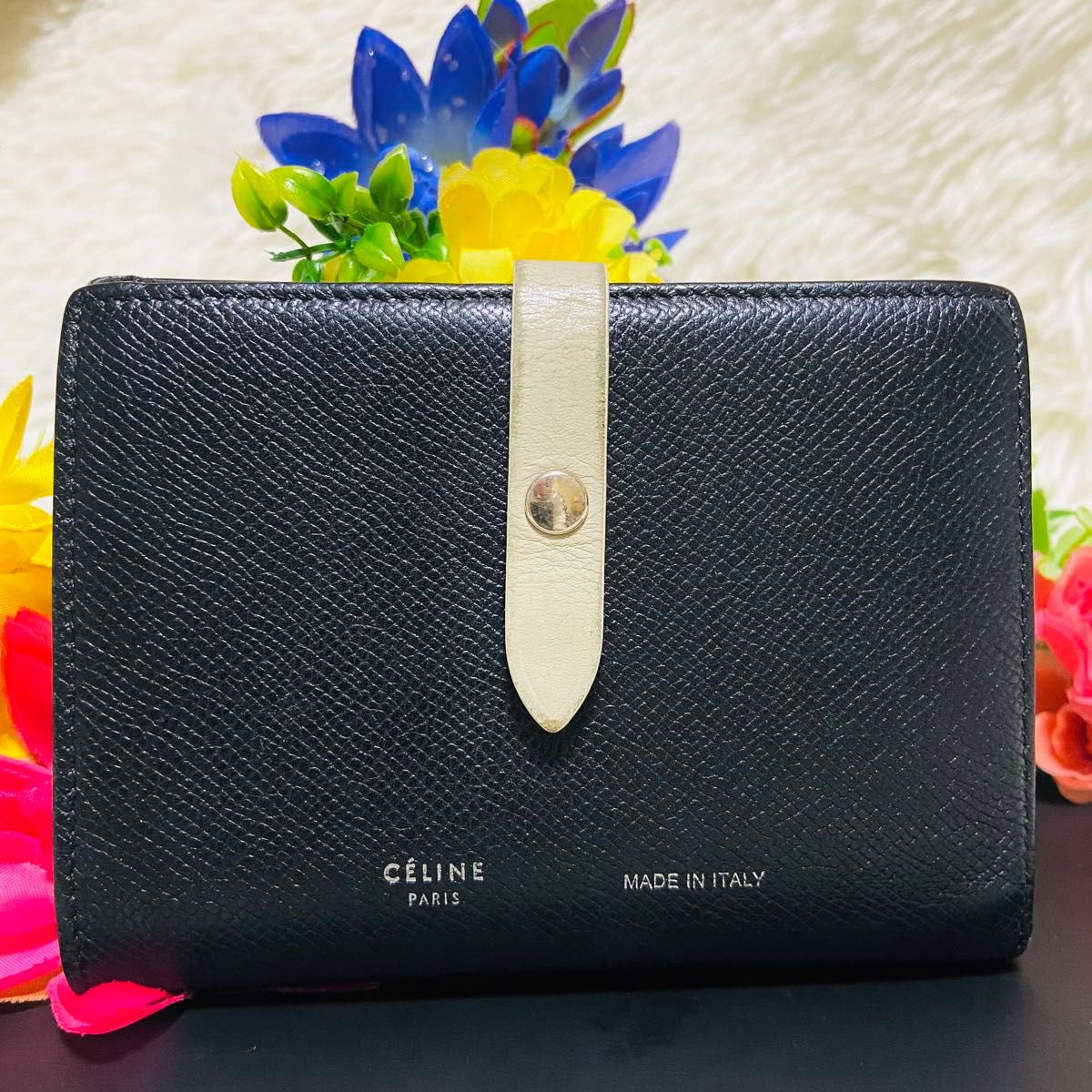 本革 CELINE セリーヌ 二つ折り財布 ブラック マルチ 本革 CELINE セリーヌ 二つ折り財布 ブラック マルチ
