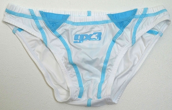 ★【GX3 ジーバイスリー】競パン風デザイン ビキニブリーフ ホワイト×水色 Mサイズ